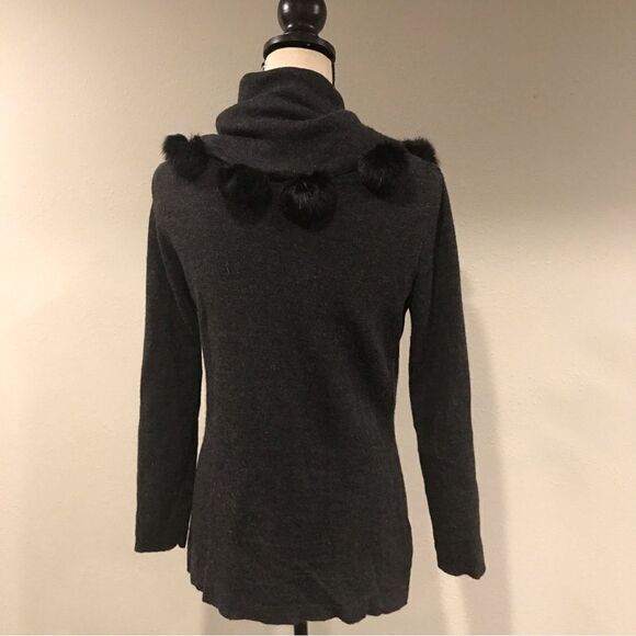Cowl neck charcoal gray 100% wool Long sleeve sweater - Picture 6 of 11